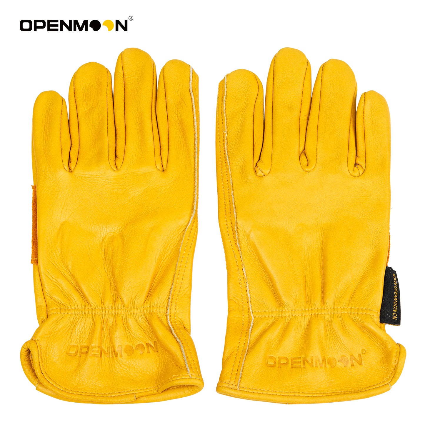 OPENMOON Flex Grip Leather Work Gloves Stretchable Wrist Tough Cowhide Working Glove 1 Pair