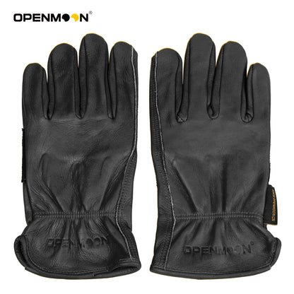 OPENMOON Flex Grip Leather Work Gloves Stretchable Wrist Tough Cowhide Working Glove 1 Pair