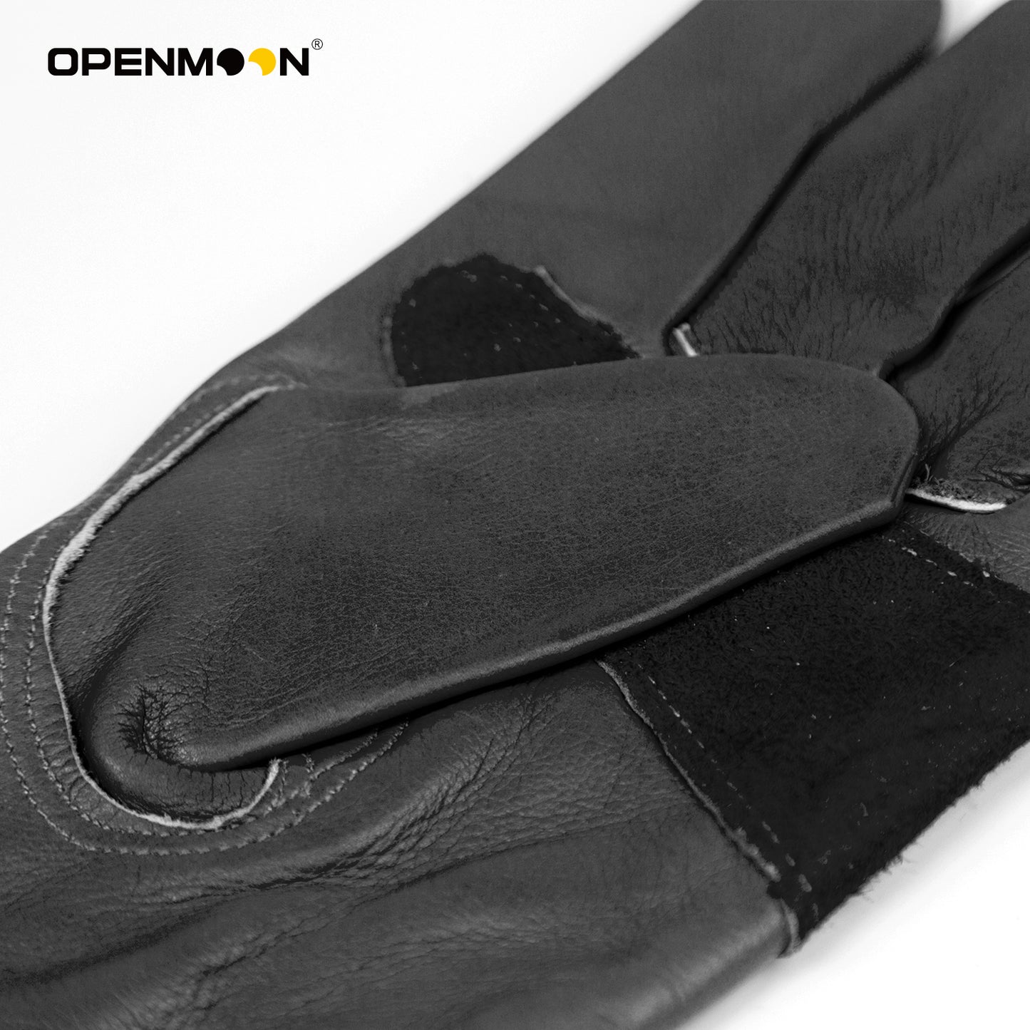 OPENMOON Flex Grip Leather Work Gloves Stretchable Wrist Tough Cowhide Working Glove 1 Pair (Black)