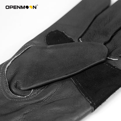 OPENMOON Flex Grip Leather Work Gloves Stretchable Wrist Tough Cowhide Working Glove 1 Pair (Black)