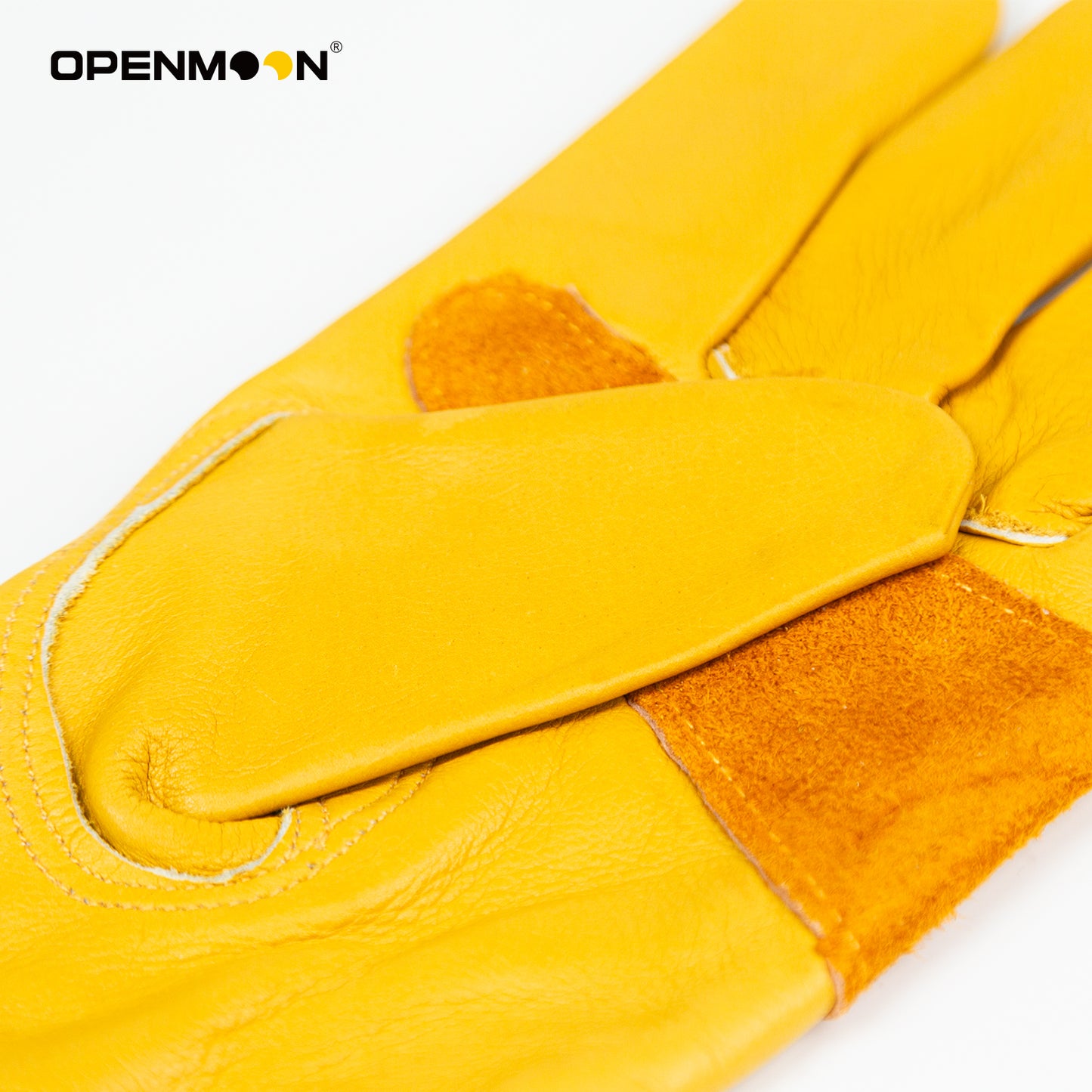 OPENMOON Flex Grip Leather Work Gloves Stretchable Wrist Tough Cowhide Working Glove 1 Pair