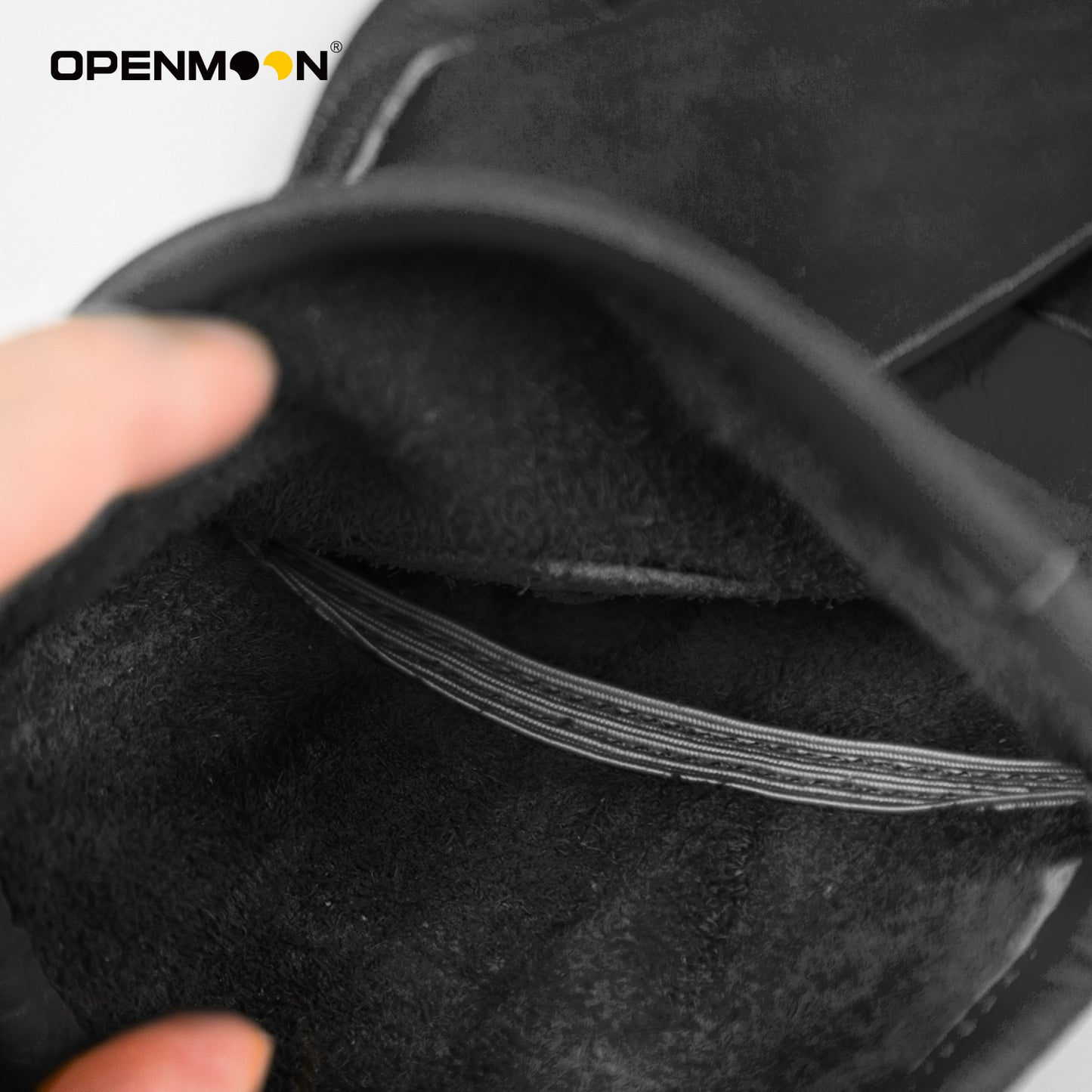 OPENMOON Flex Grip Leather Work Gloves Stretchable Wrist Tough Cowhide Working Glove 1 Pair (Black)