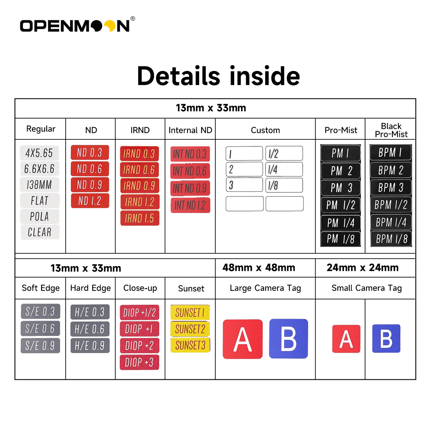 OPENMOON Filter Tags Suit 56pcs tags per suit